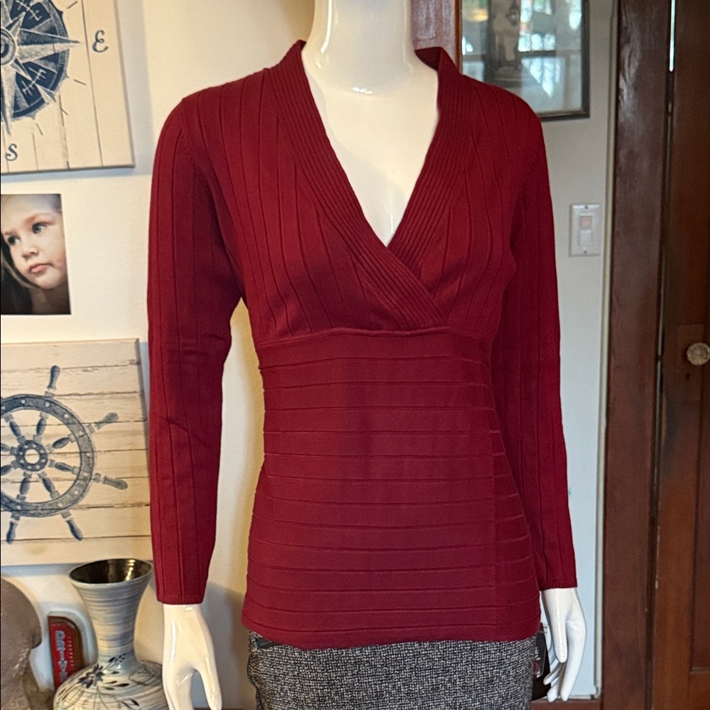 NWT Style&Co size small stretchy Elegant Red V-Neck Sweater top